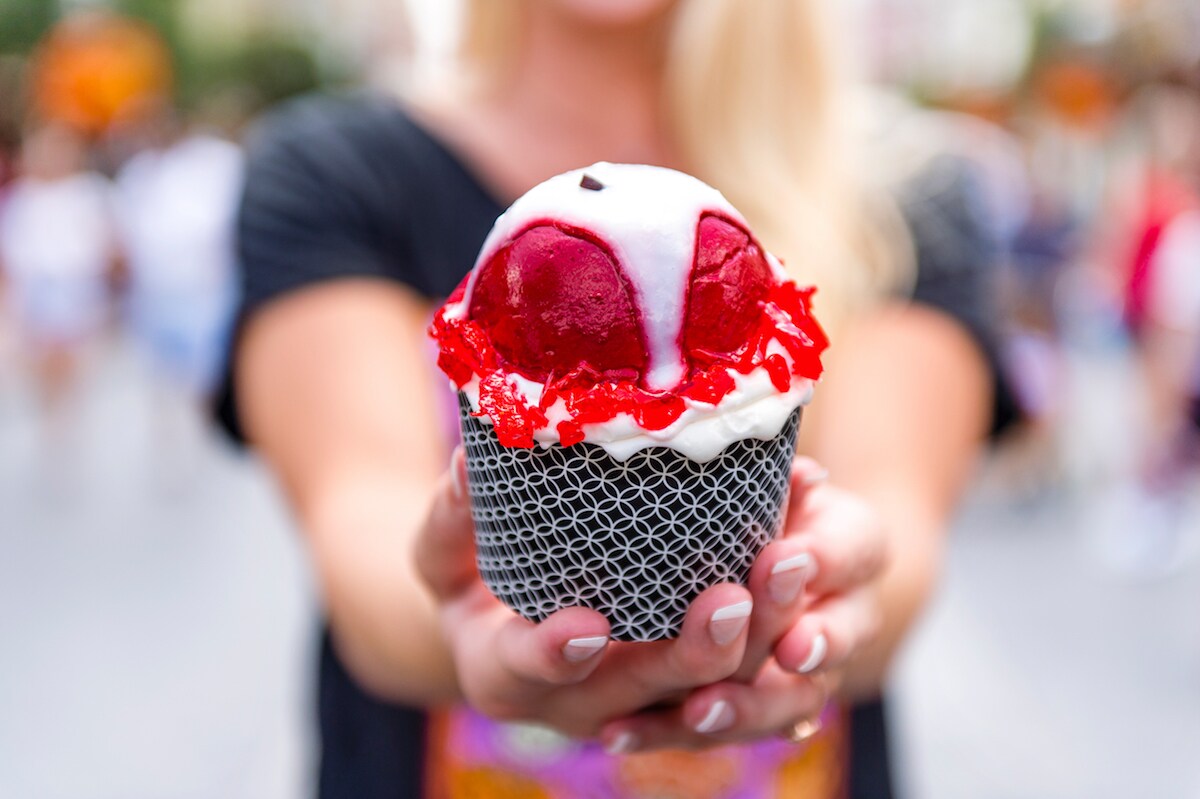 Not-So-Poison Apple Cupcake red cupcake with white icing