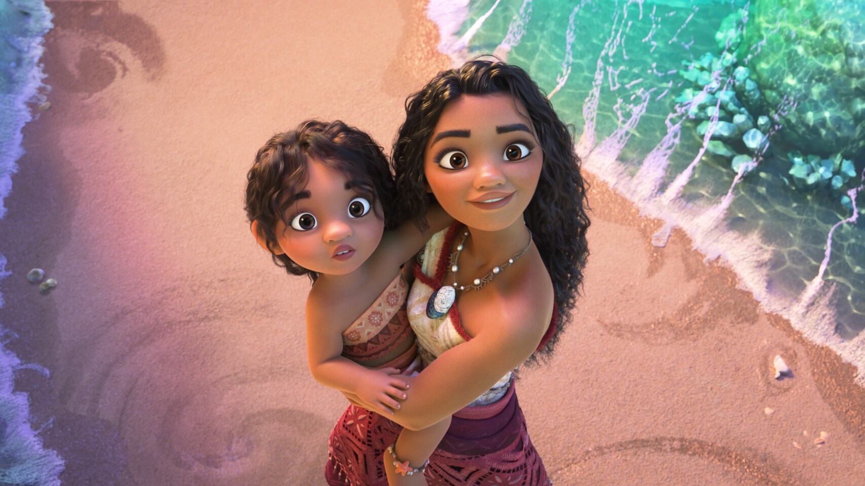 BIG SIS – In Walt Disney Animation Studios’ all-new feature film “Moana 2,” Moana embarks on an expansive new voyage to the far seas of Oceania—but now that she has a little sister, Simea, the stakes are so much higher. Simea looks up to Moana and misses her terribly when she’s gone. Leaving that adorable face is hard for Moana—even if the future of their people depends on it. Featuring the voices Auli‘i Cravalho as Moana and Khaleesi Lambert-Tsuda as Simea. © 2024 Disney Enterprises, Inc. All Rights Reserved.