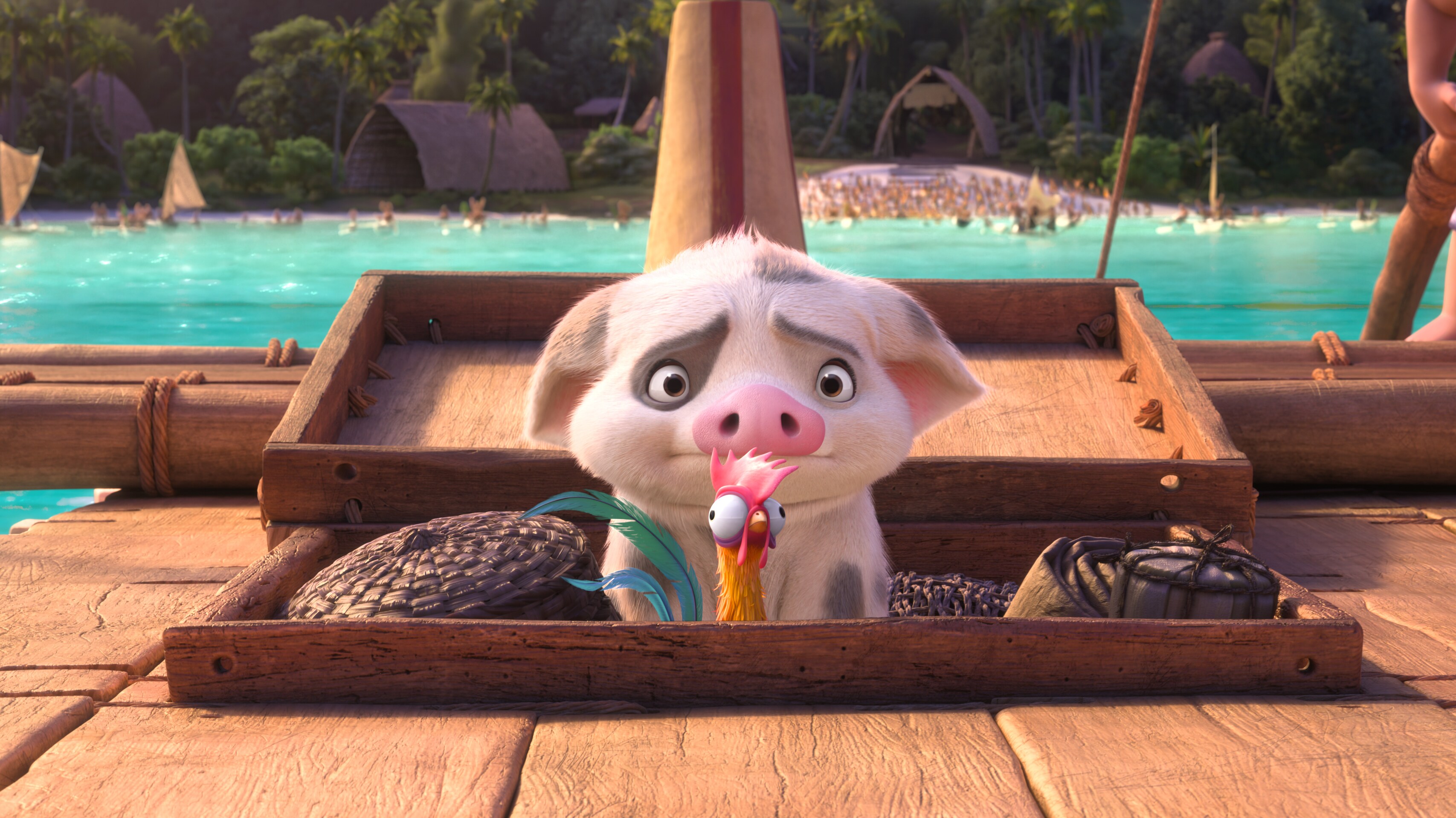 CUTEST CREW MEMBERS – Walt Disney Animation Studios’ all-new feature film “Moana 2” welcomes Heihei the rooster (voiced by Alan Tudyk) and Pua the pig back to the big screen. Directed by David Derrick Jr., Jason Hand and Dana Ledoux Miller, and produced by Christina Chen and Yvett Merino, “Moana 2” features music by Grammy® winners Abigail Barlow and Emily Bear, Grammy nominee Opetaia Foa‘i, and three-time Grammy winner Mark Mancina. © 2024 Disney Enterprises, Inc. All Rights Reserved.