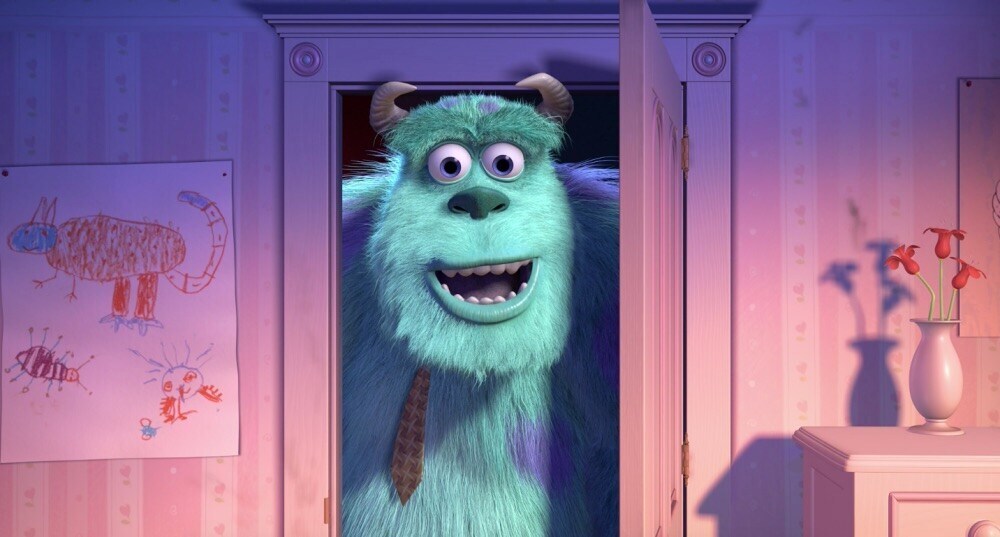 Com One human, Boo from Monsters Inc. starts to realize what's happening.  She uses the doors, (I's why you can see a unlocking the ability to travel  wood carving of Sully through