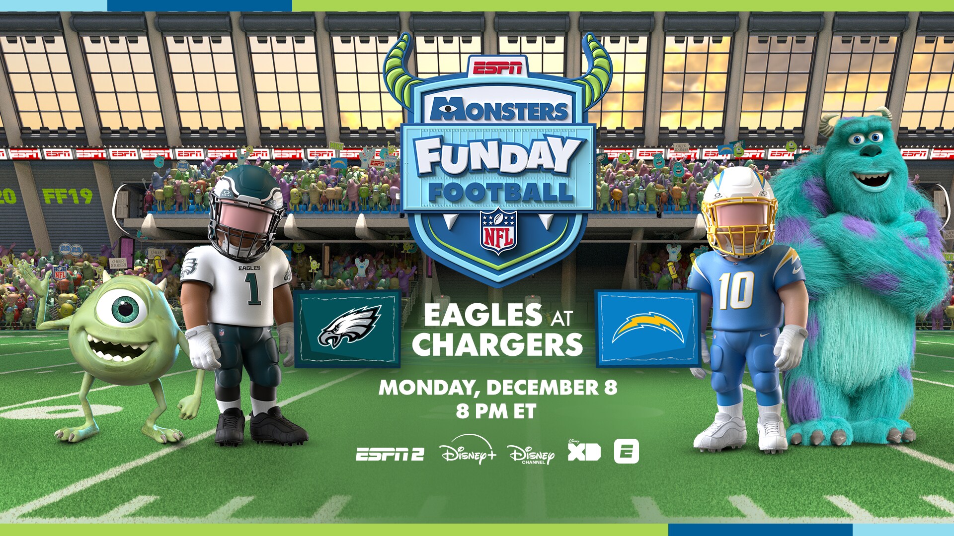 Boo! Monsters Funday Football is Coming Dec. 8 Featuring Eagles-Chargers Set in the World of Pixar’s Iconic Monsters, Inc.