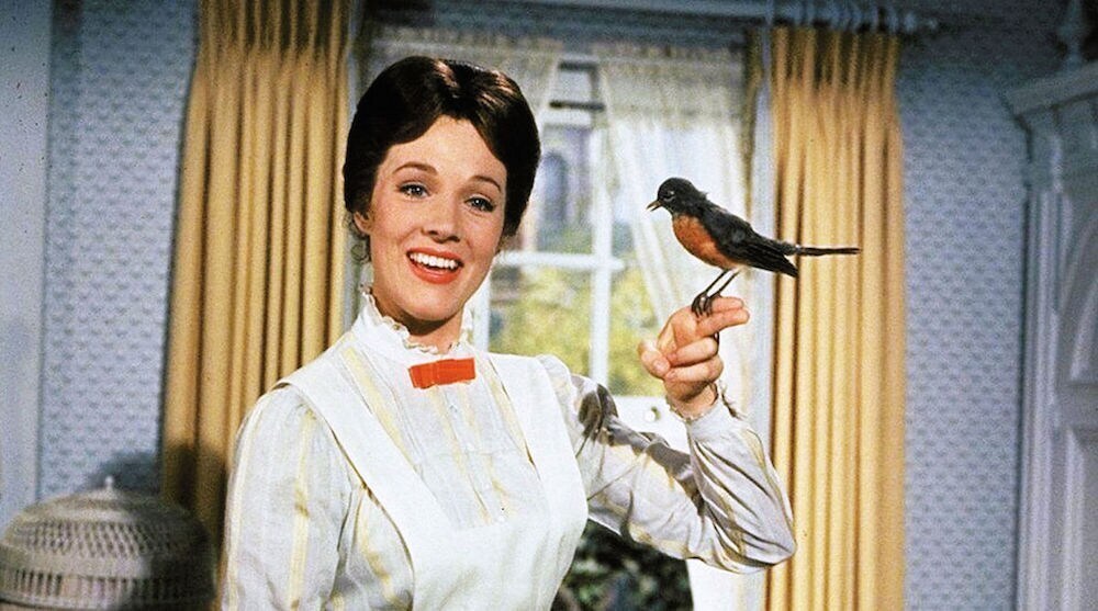 Actor Julie Andrews as Mary Poppins in the film "Mary Poppins"