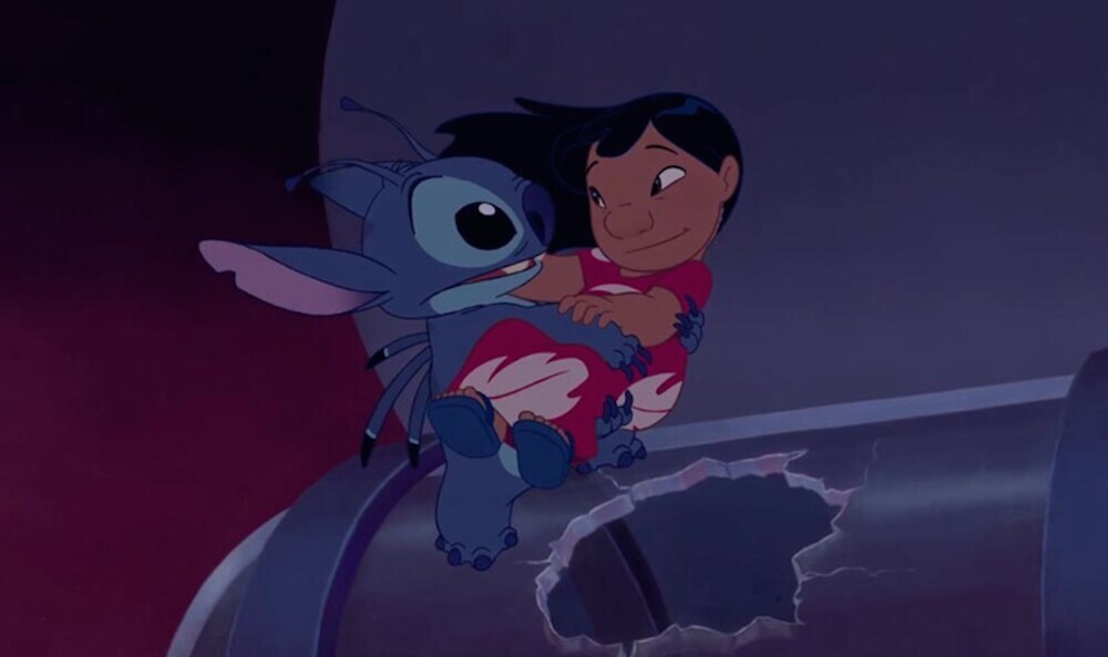 Animated character Stitch holding Lilo