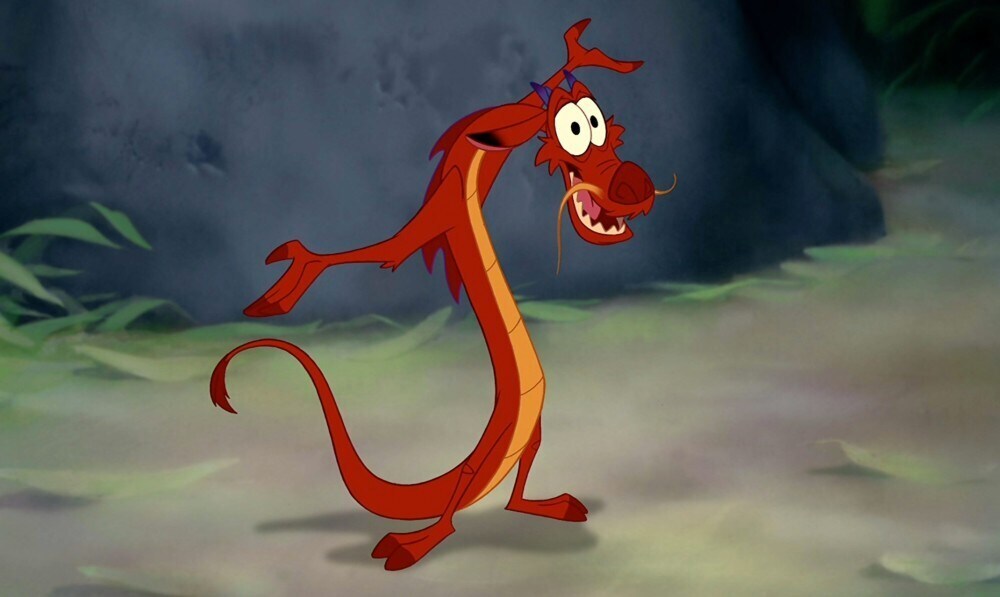 Mushu, the dragon from the animated movie "Mulan"