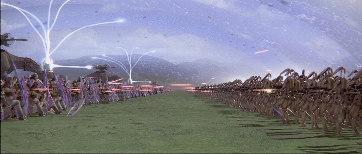 Gungan and Trade Federation Battle Droids fighting on Naboo