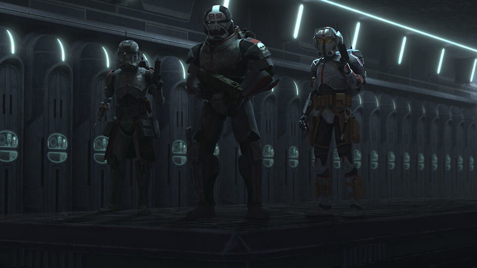 Omega, AZI, Wrecker, Echo, and Tech track the comm signal. They come to a hangar, which sits dire...