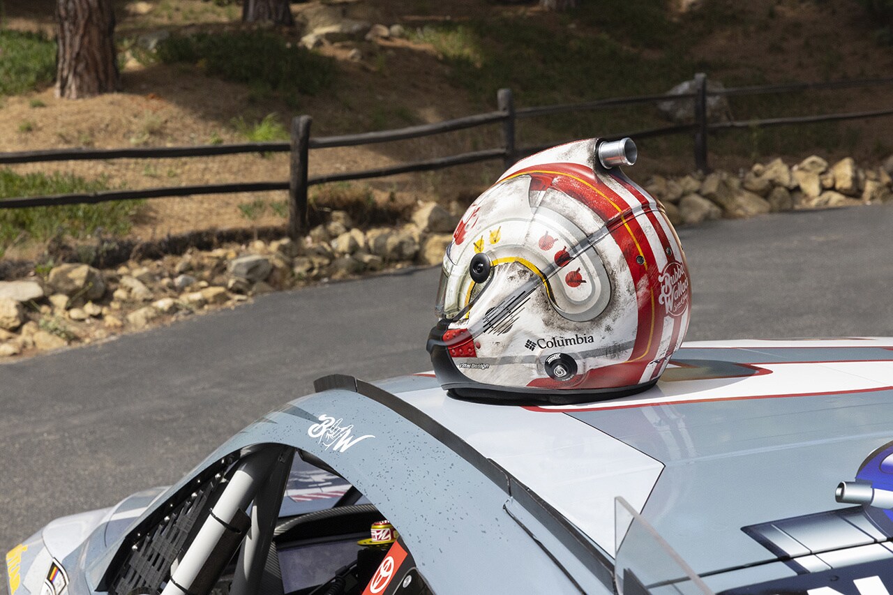 The pilot helmet on top of the Columbia and NASCAR Star Wars-Themed Car.