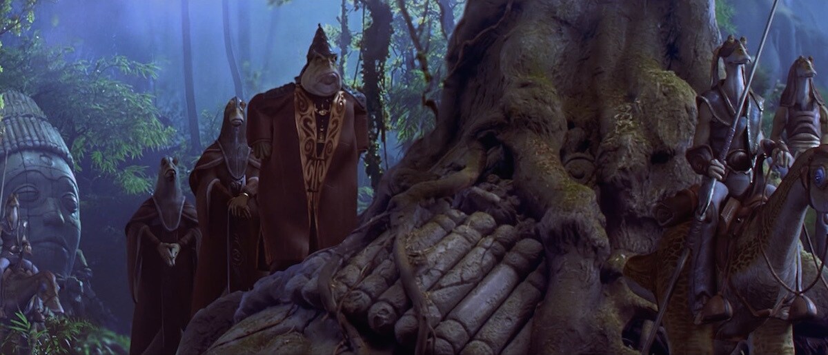 Boss Nass and the Gungan people hiding in the Gungan Sacred Place