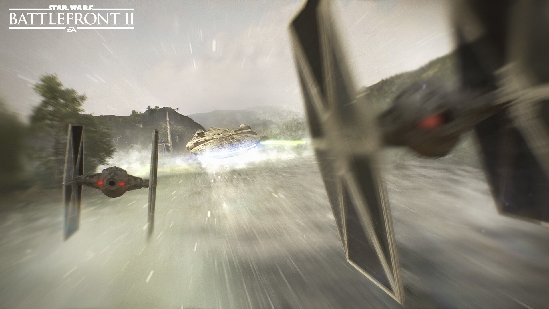 TIE Fighters chase the Falcons in Star Wars: Battlefront II.