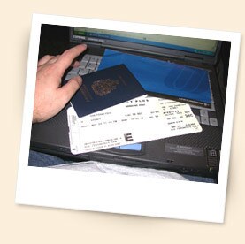 A passport and flight ticket.
