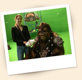 New Wookiees and members of the Creature Shop on set of Episode III.