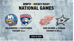 Exclusively on ESPN+ and Hulu This Week:  Three National Hockey League Games on Tuesday, Nov. 16 and Friday, Nov. 19