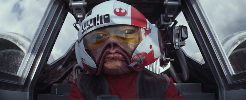 Nien Nunb pilotting an X-Wing starfighter on Starkiller Base