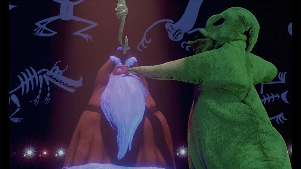 Santa Claus and Oogie Boogie from the film "The Nightmare Before Christmas"