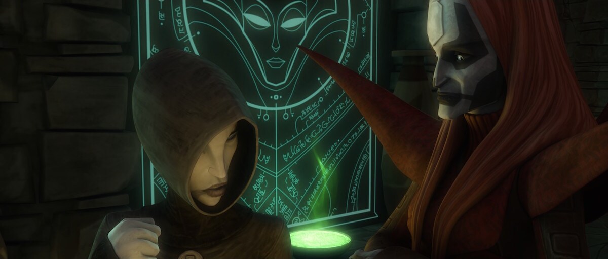 Asajj Ventress and Mother Talzin convening on Dathomir