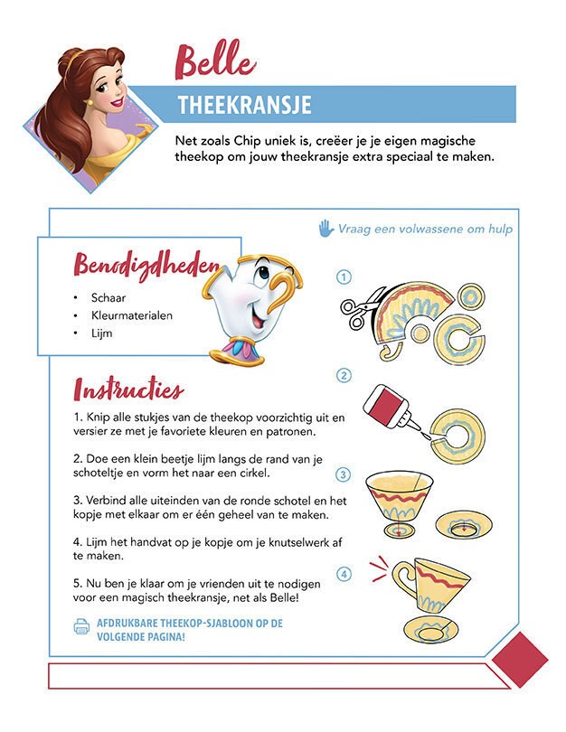 Knutselinstructies voor een magisch theekopje van papier met Belle.