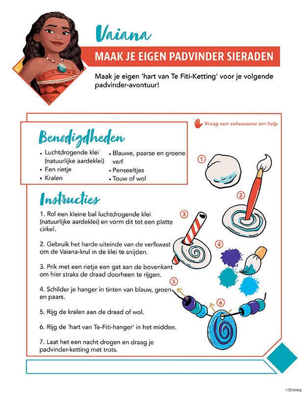 Knutselinstructies met Vaiana voor het maken van een Hart van Te Fiti-ketting met klei en verf.