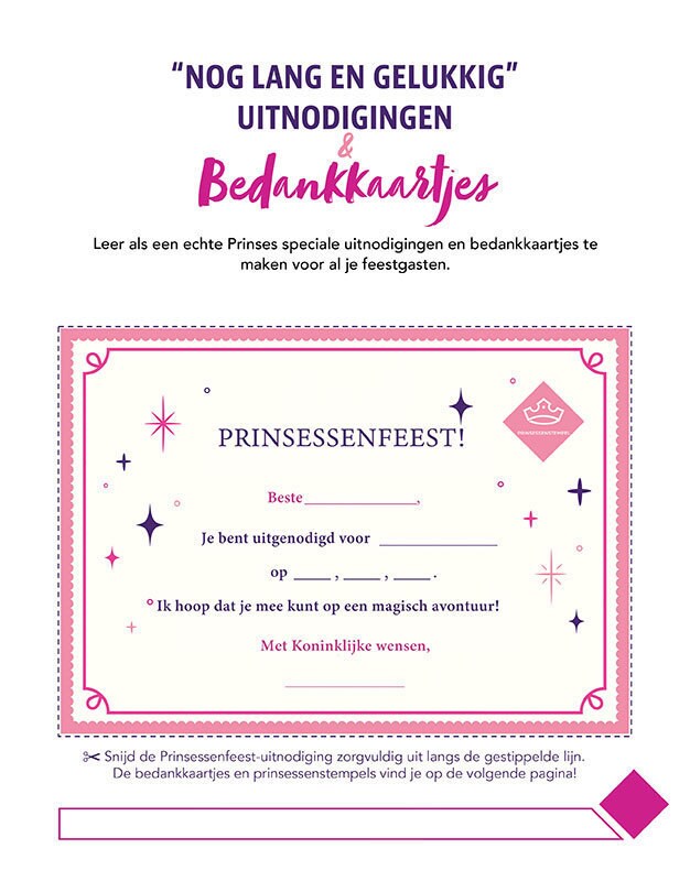 Knutselactiviteit voor prinsessenfeestuitnodigingen en bedankkaartjes.