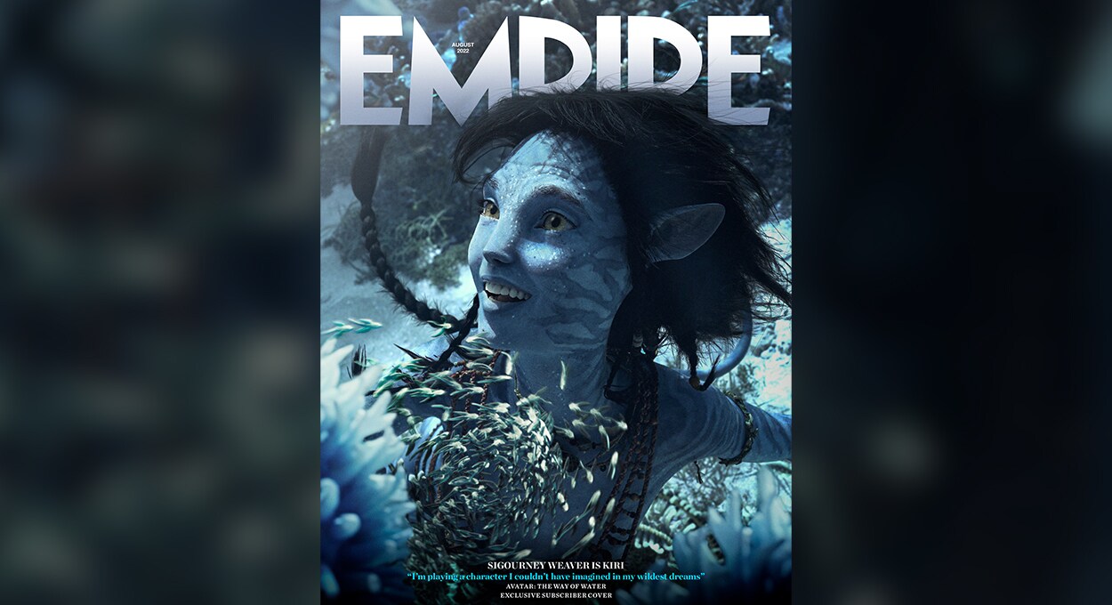 Empire magazine cover featuring Sigourney Weaver as Kiri in Avatar 2.
