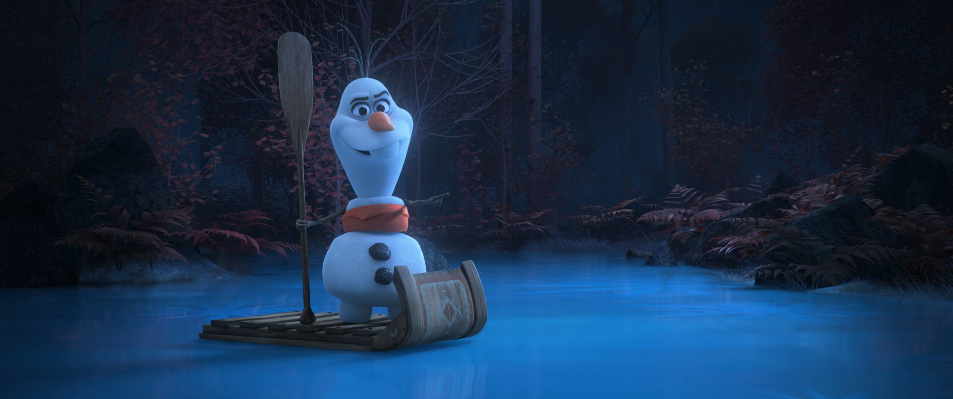 In Walt Disney Animation Studios’ new series of shorts “Olaf Presents,” Olaf steps into the spotlight and goes from snowman to showman as he takes on the roles of producer, actor, costumer and set builder for his unique “retelling” of five favorite Disney animated tales including “Moana.” In the short, the versatile snowman appears as Moana, among other characters. Debuting exclusively on Disney+ Nov. 12, “Olaf Presents” features the voice of Josh Gad as Olaf. Disney animator Hyrum Osmond directs, and Jennifer Newfield produces. © 2021 Disney. All Rights Reserved.