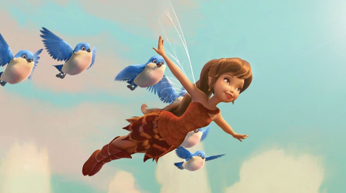 Fawn soars high above Pixie Hollow.