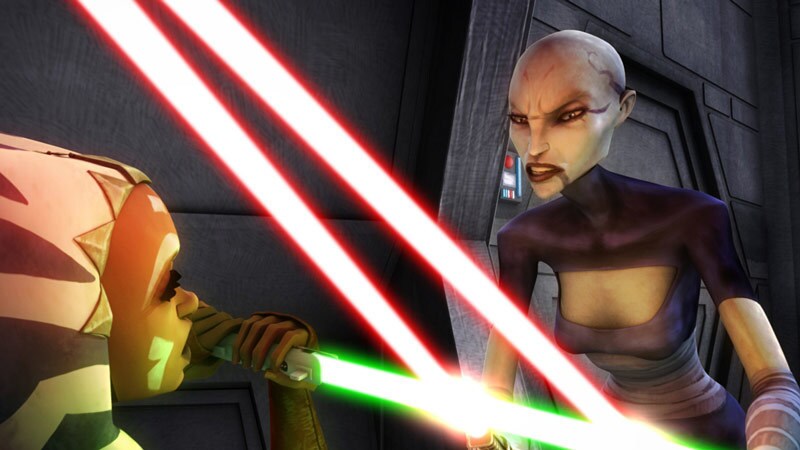 Asajj Ventress duels Ahsoka Tano