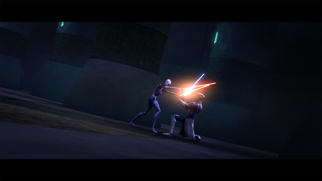 Ventress soon found herself battling her old rival Obi-Wan Kenobi, the flash of their lightsabers...