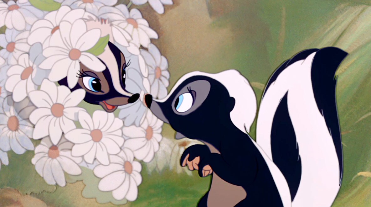 Flower gets a surprise from the movie "Bambi"