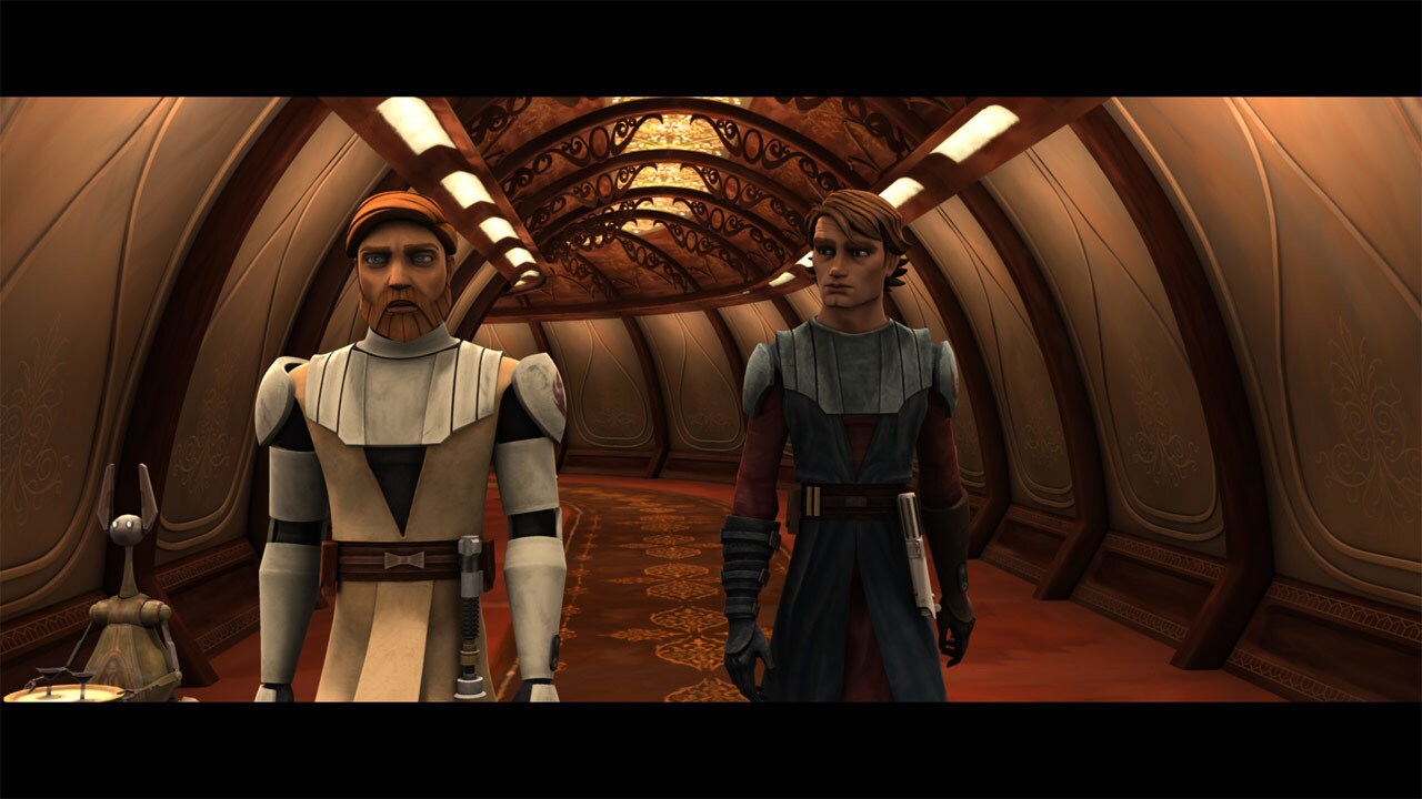 As they make their way to the dining chambers, Anakin asks Obi-Wan about his history with the Duc...