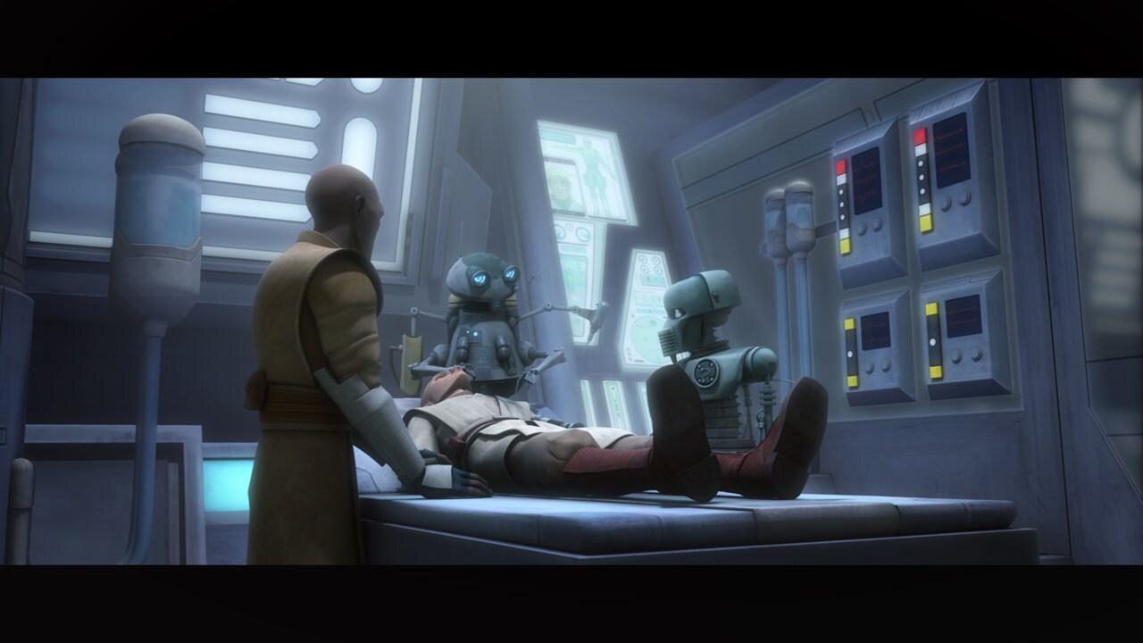 As Kenobi shaves off his beard and hair, Mace briefs him on his target: Moralo Eval, a henchman o...