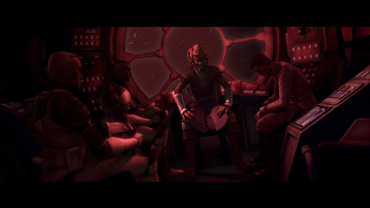 Plo Koon, Commander Wolffe and troopers Sinker and Boost are stranded in an escape pod with limit...