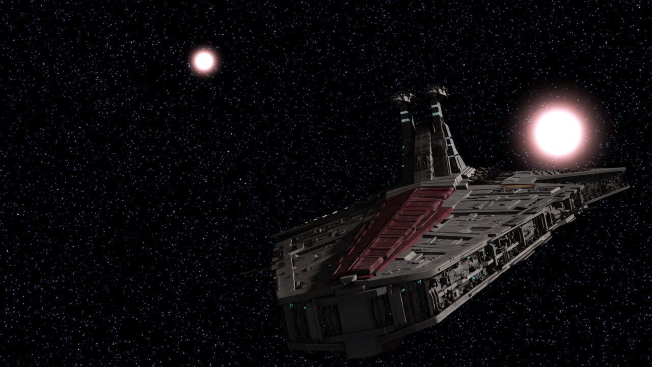 The arrival of the Jedi cruiser over Mon Cala reveals that the planet is in a binary star system.