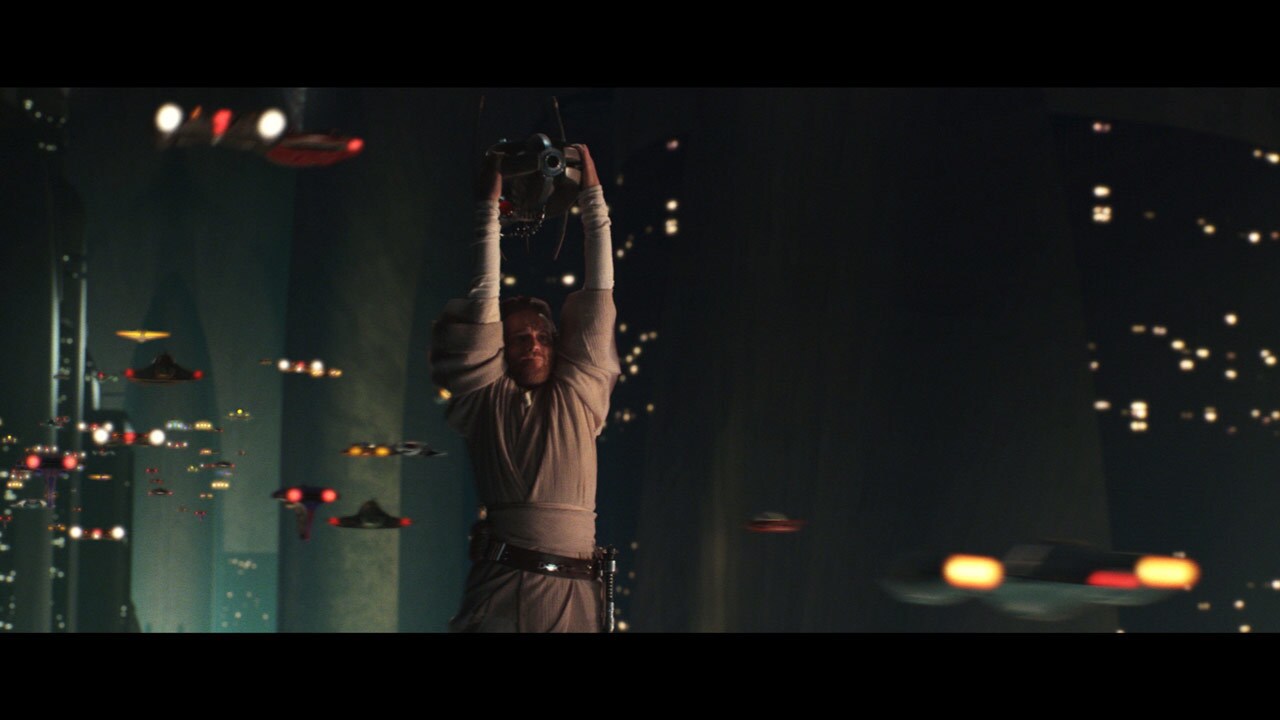 Obi-Wan spots an assassin droid and crashes through Padmé's window to capture it. Anakin chases d...