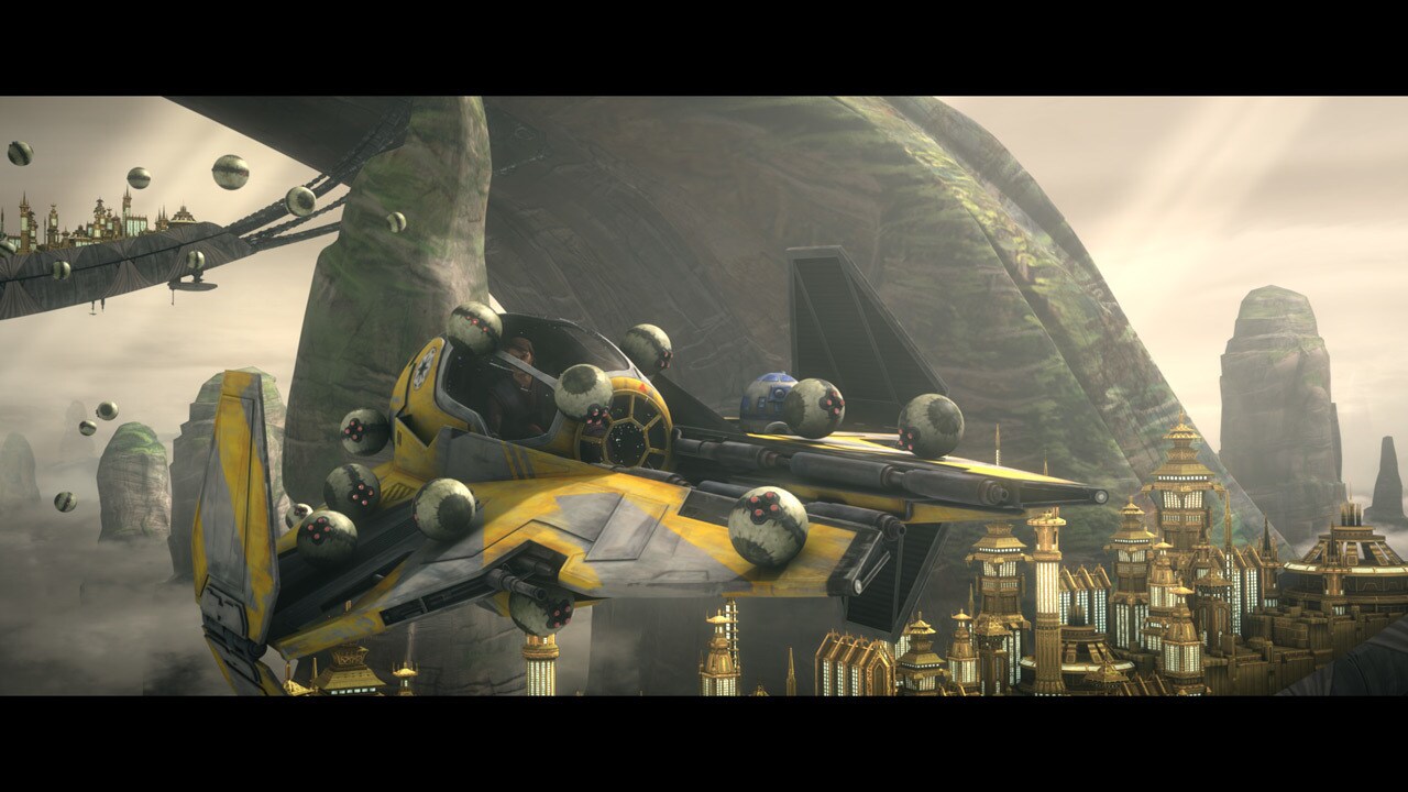 Droid tri-fighters give pursuit, launching a buzz droid-laden missile at the Jedi ships. Anakin's...