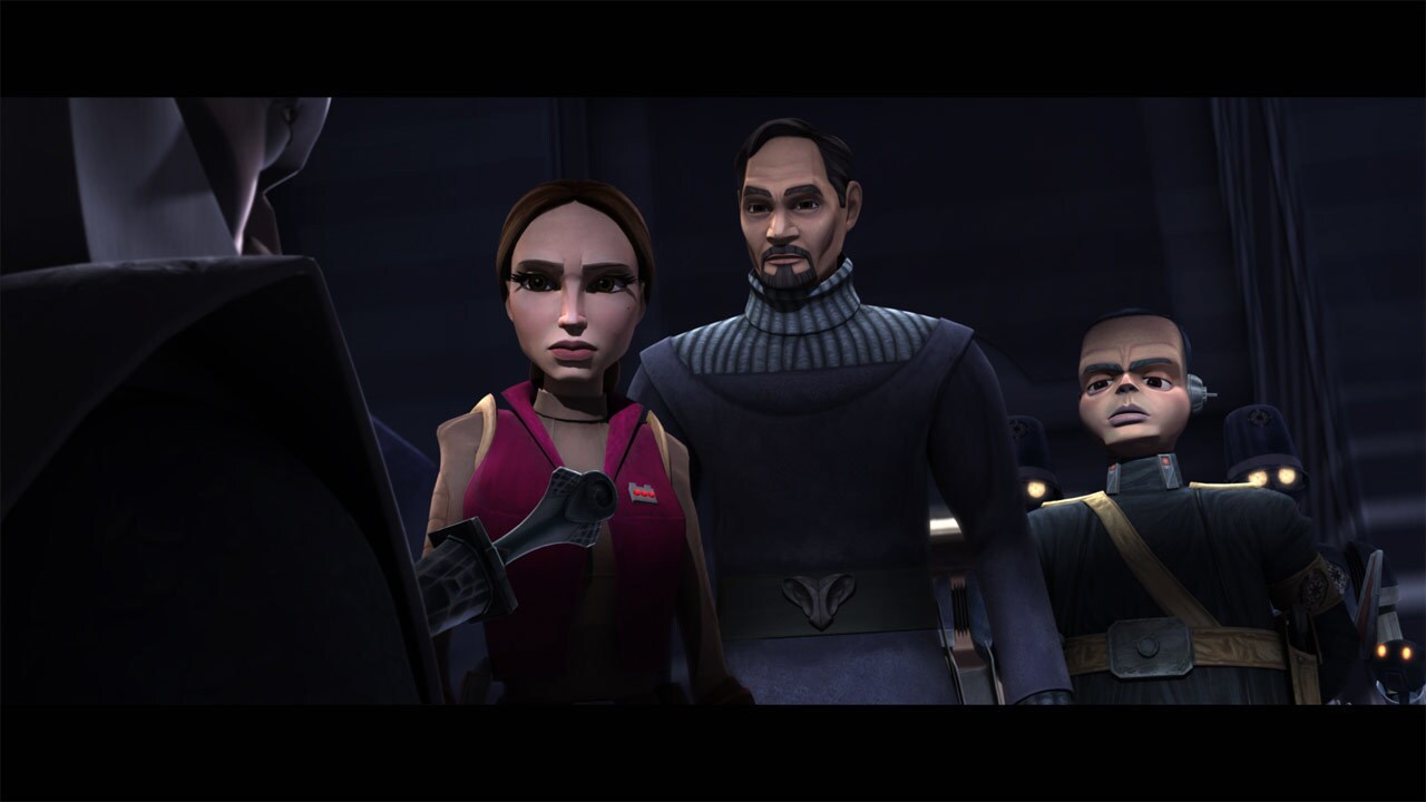 Padmé races to Deechi's office only to find the Umbaran dead, stabbed through the heart with a da...
