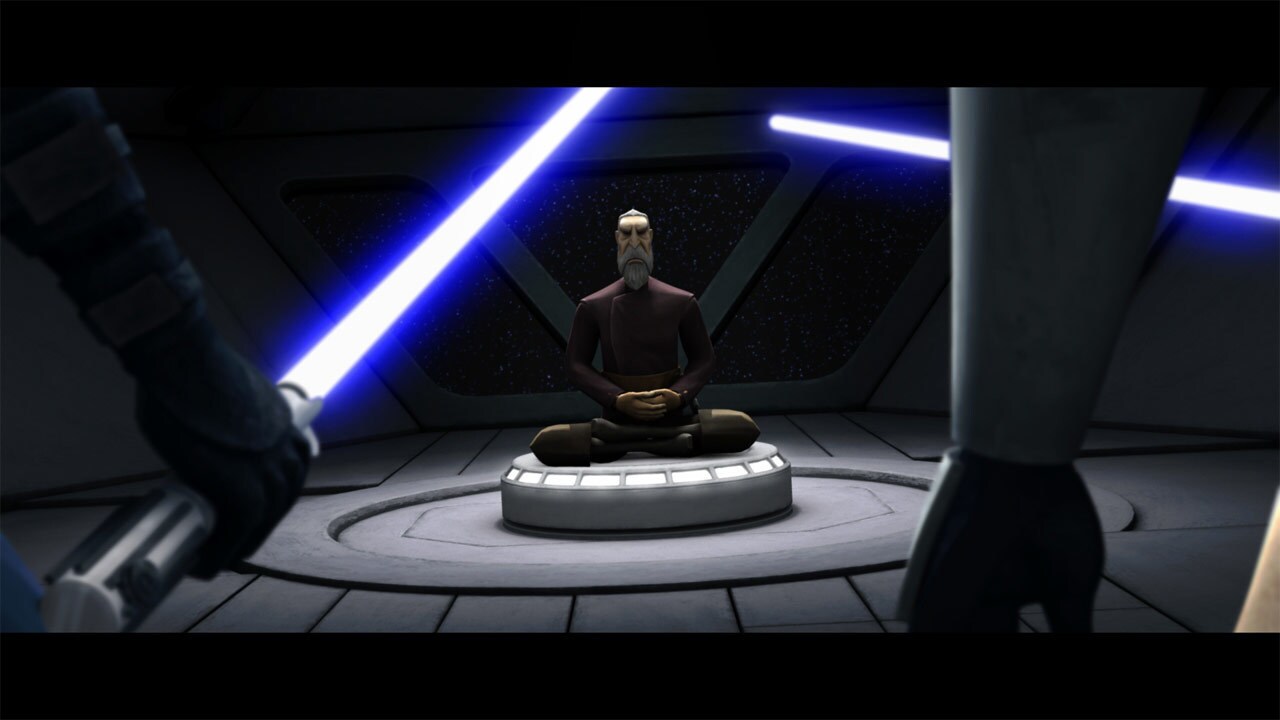 The Jedi make their way to Dooku's quarters, where they find the Sith Lord serenely meditating in...