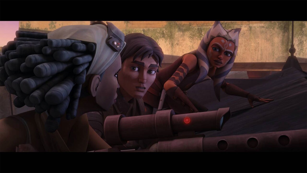 At dusk, Ahsoka and the rebels scope out a massive industrial area: the principal power generator...