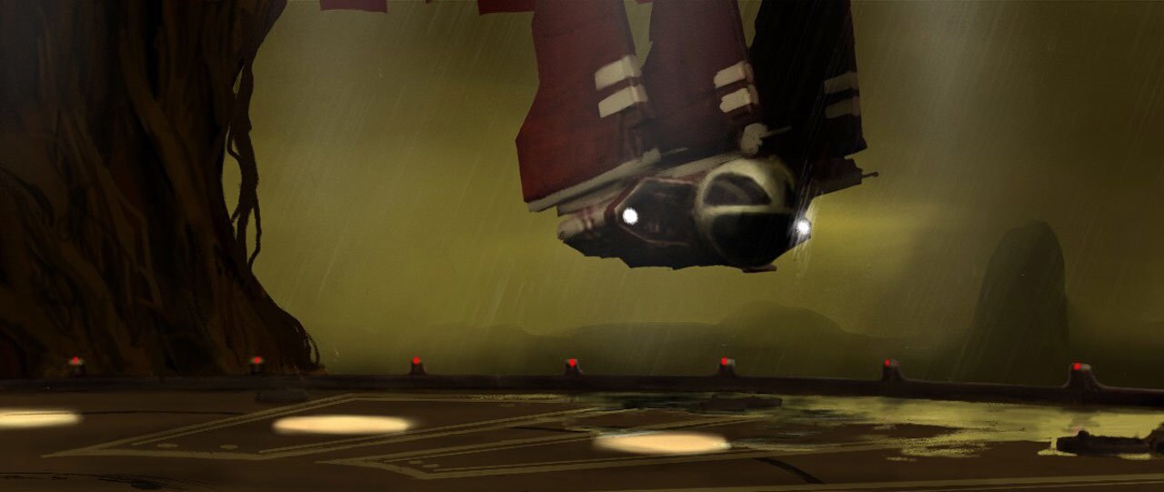 Concept art of the Jedi Ambassador shuttle landing on Nal Hutta 