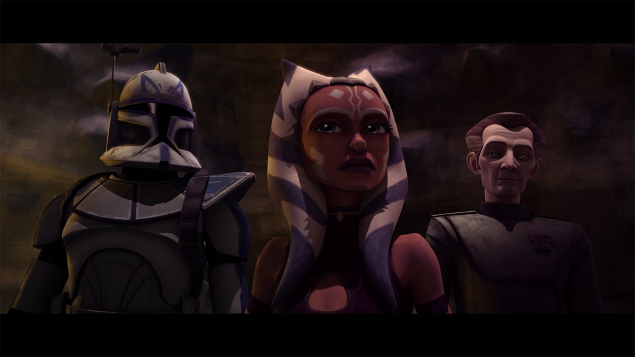 In the canyons, Ahsoka grows leery of Tarkin and his admiration of the Citadel's brutal efficienc...