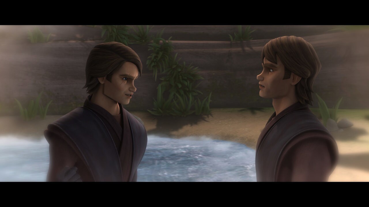 As the shuttle ascends into the atmosphere over Mortis, Anakin has a vision of himself on the pla...