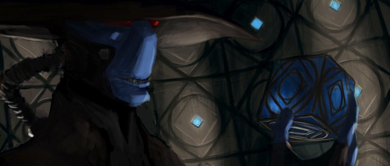 Concept art of Cad Bane in the Holocron Vault