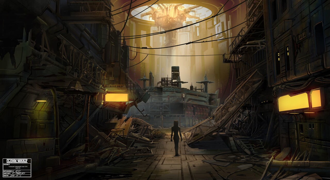 Coruscant underworld Level 1315 street view illustration by Pat Presley.