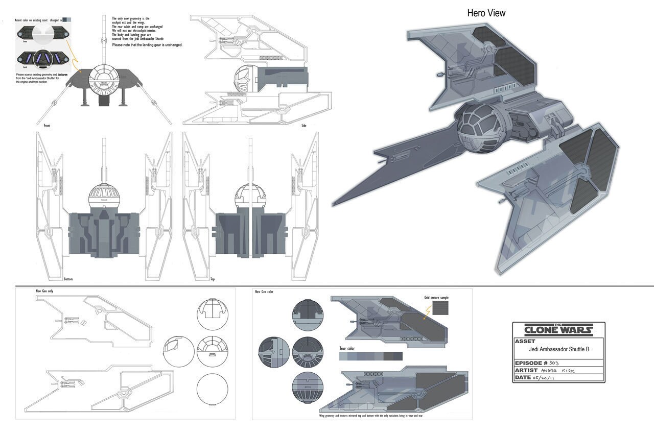 Darth Sidious' shuttle (modified Jedi Ambassador Shuttle B) illustration by Andre Kirk.