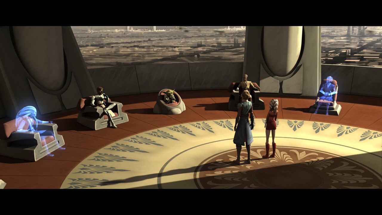 On Coruscant, Anakin and Ahsoka report to the Jedi Council that Bane has been working with the Se...