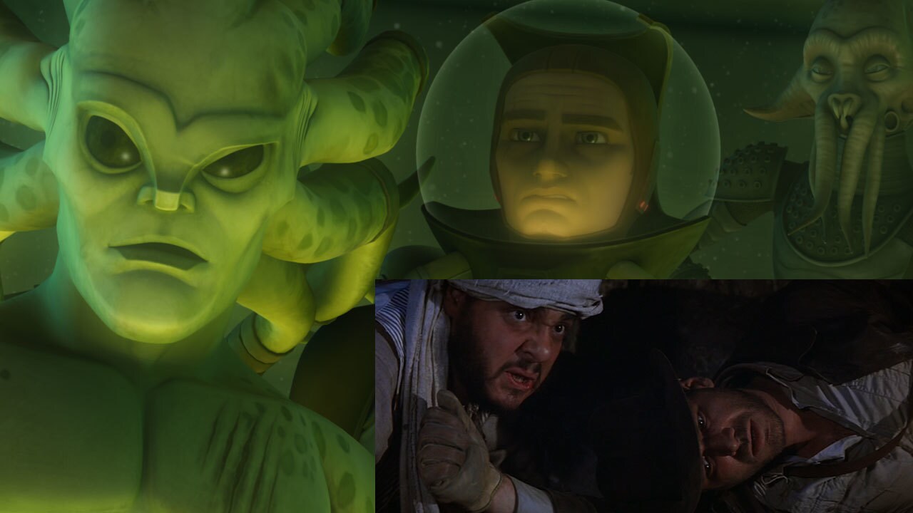 Kit Fisto's line, "Eels. Very dangerous," is a nod to Raiders of the Lost Ark, when Sallah says t...