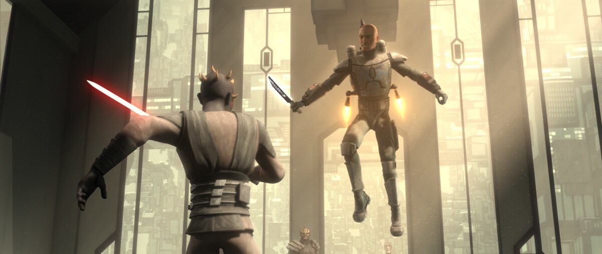 Pre Vizsla dueling Darth Maul on Mandalore