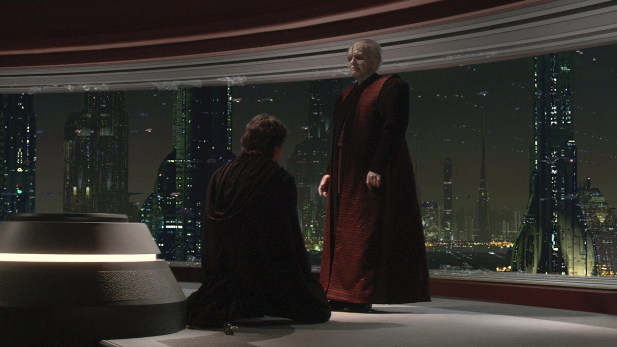 Darth Sidious christening Anakin Skywalker as Darth Vader