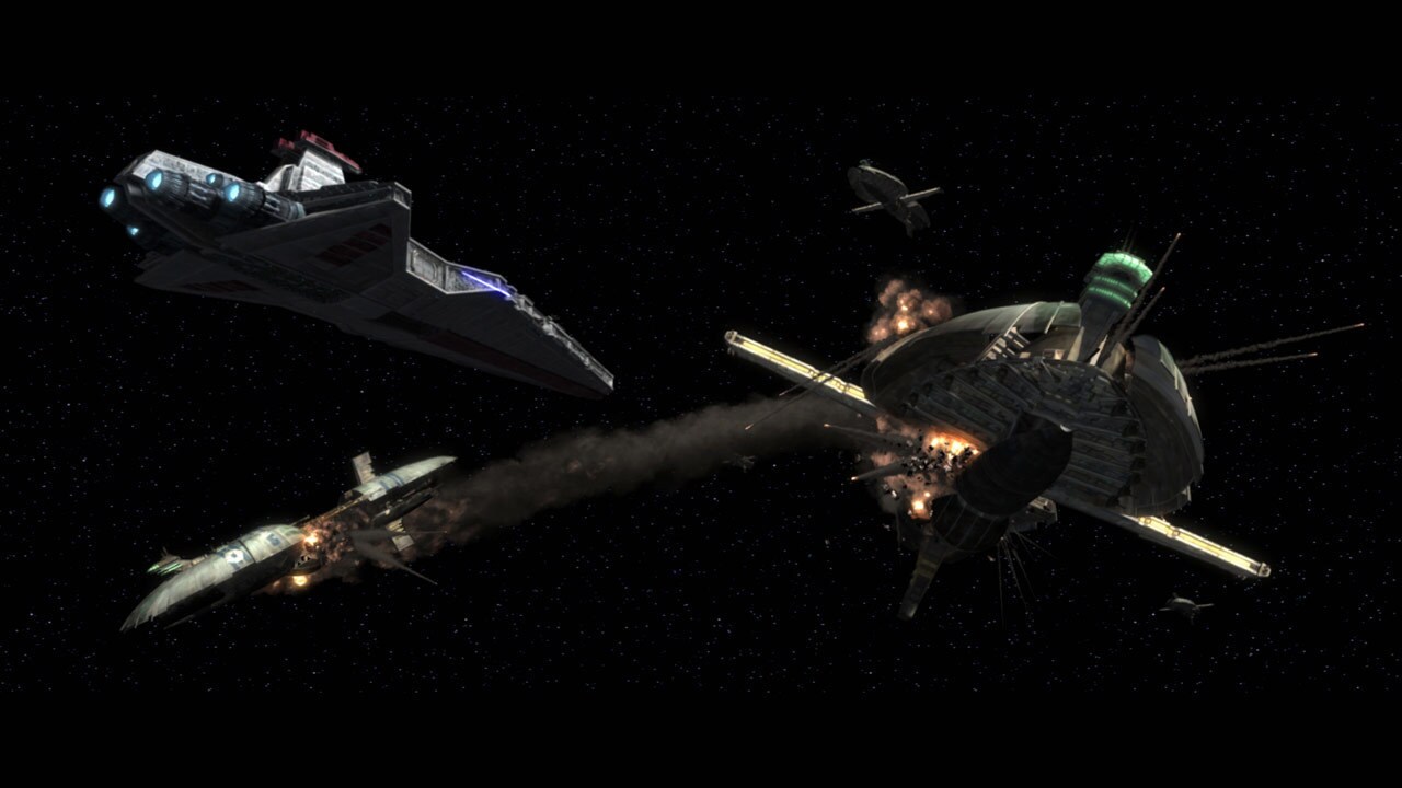 Arriving in orbit over Devaron aboard the Jedi cruiser Resolute, Anakin and Admiral Yularen tangl...