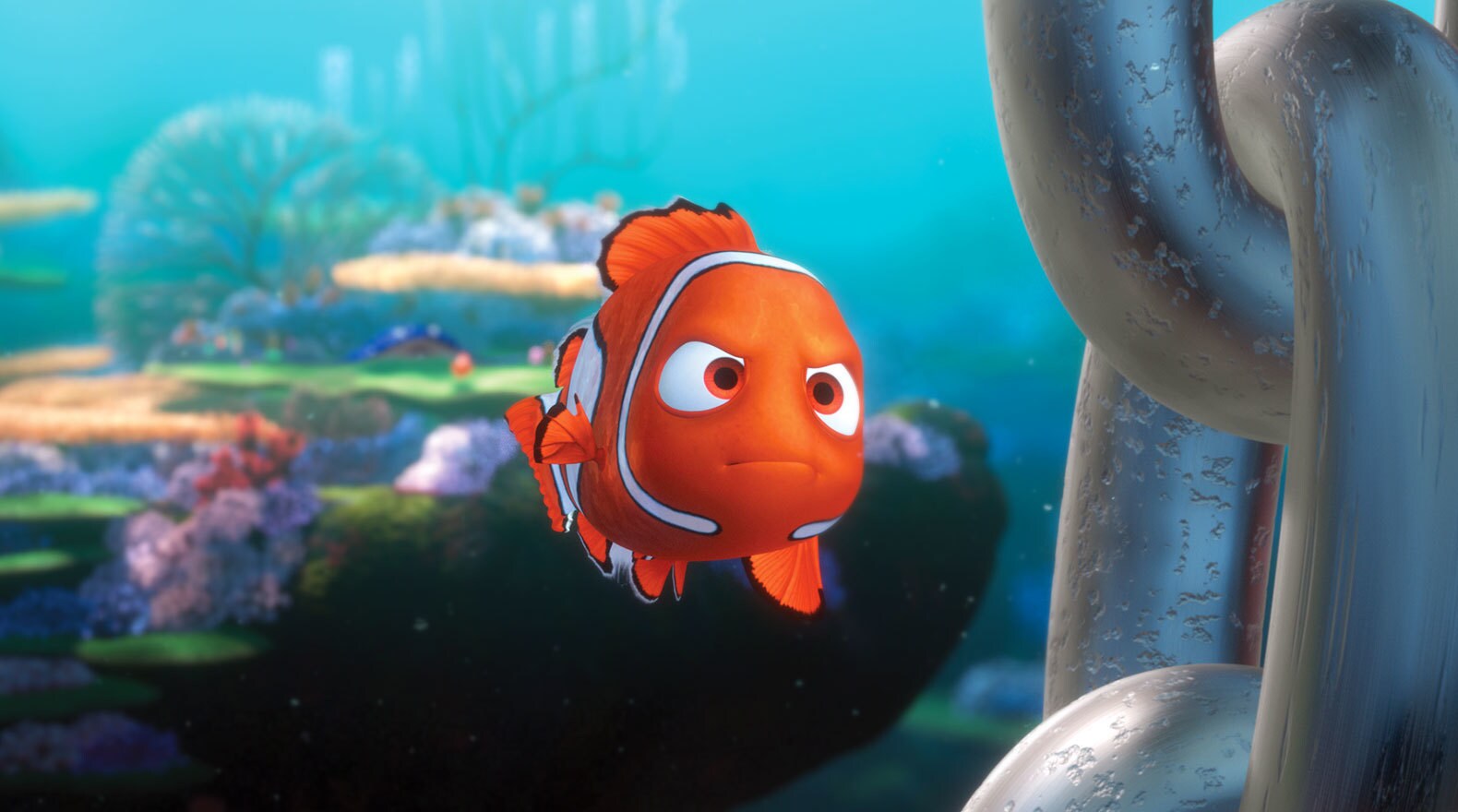 Nemo goes against Marlin’s wishes and swims past the drop off to prove that he’s brave.