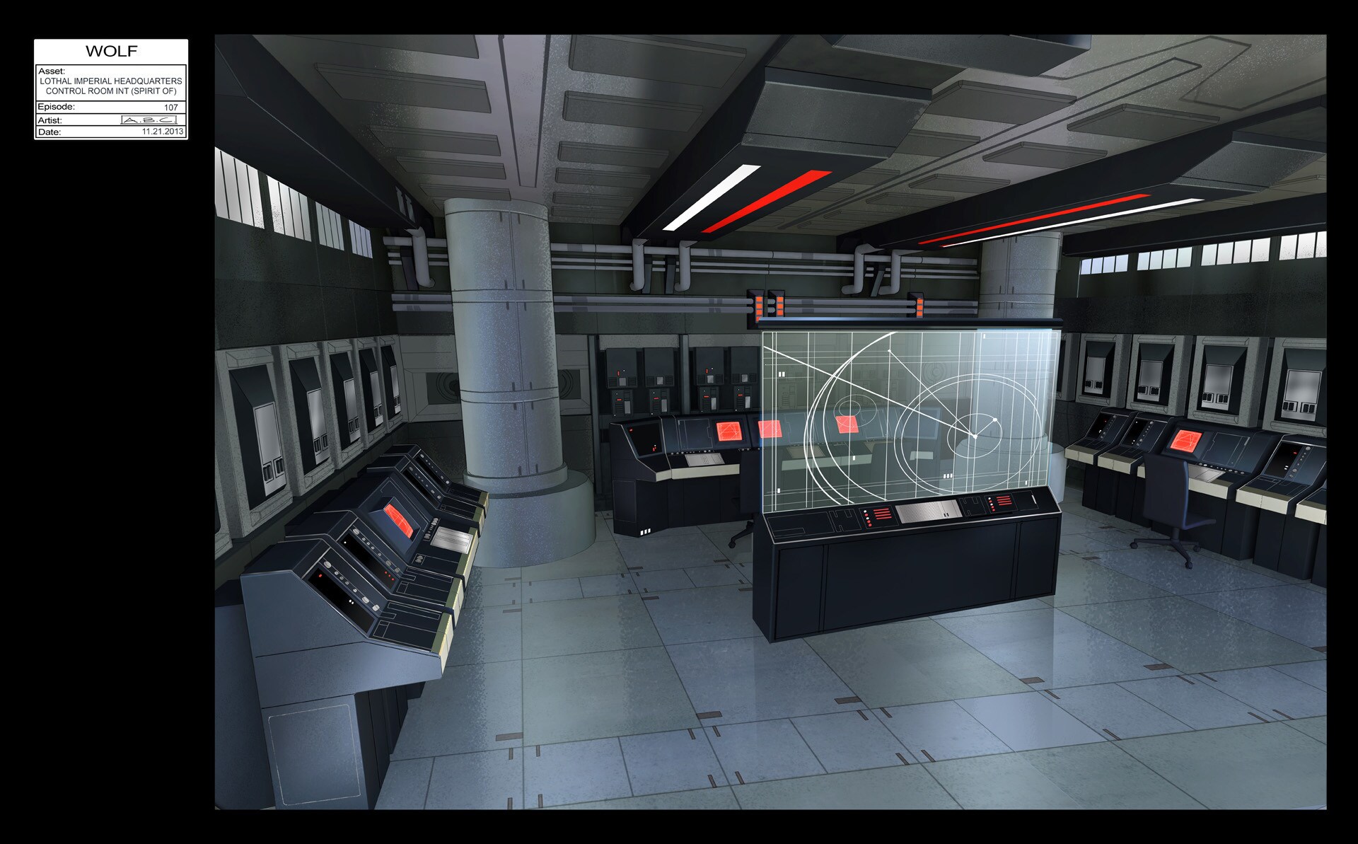 Lothal Imperial Headquarters control room interior illustration by Amy Beth Christenson.